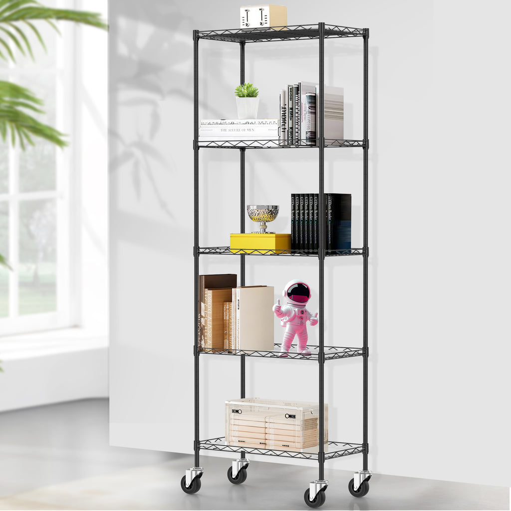 Mydeargo Height Adjustable Steel Shelving with Rolling Wheels for Home Kitchen Bathroom Laundry Storage