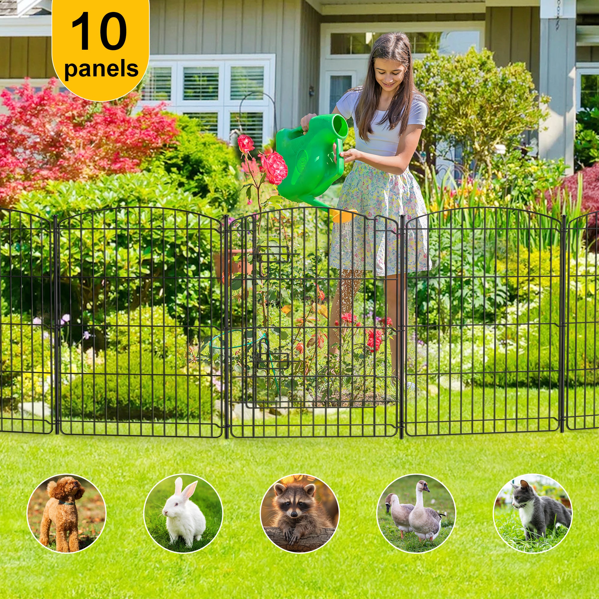 Mydeargo 10 Panels Metal Outdoor Decorative Garden Border Fence for Yard Lawn Patio, 30"(H) X 24"(L)