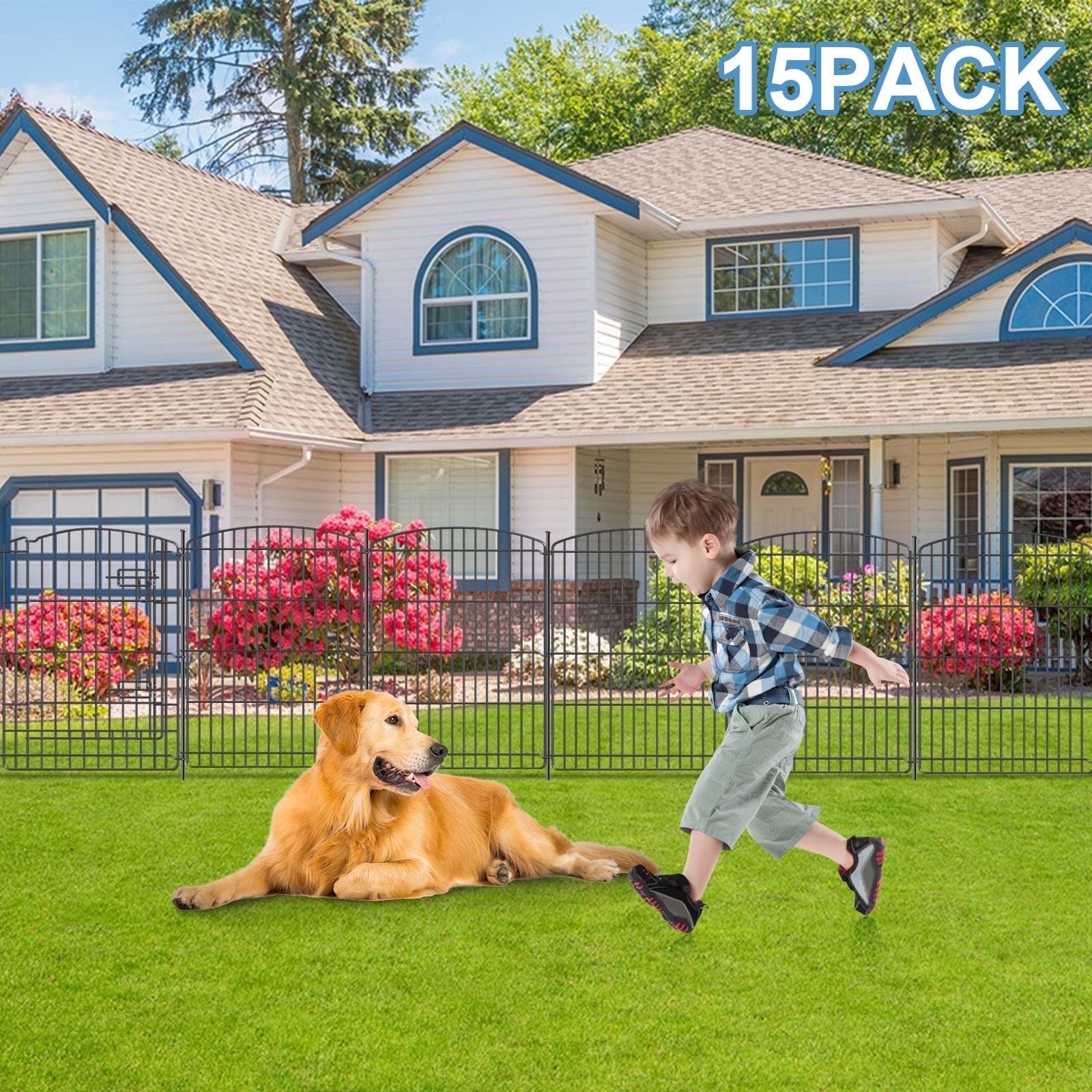 Mydeargo 15 Panels Metal Outdoor Decorative Garden Border Fence for Yard Lawn Patio, 30"(H) X 24"(L)