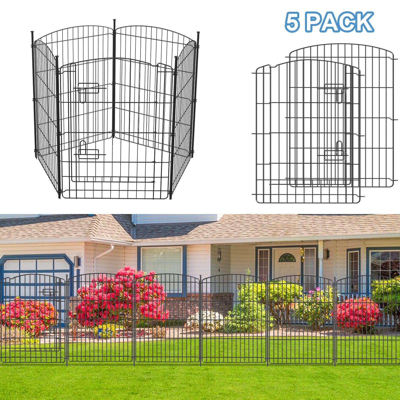 Mydeargo 5 Panels Heavy Duty Decorative Metal Garden Fence Border for Yard Patio & Flower Beds, 30"(H) X 24"(L)