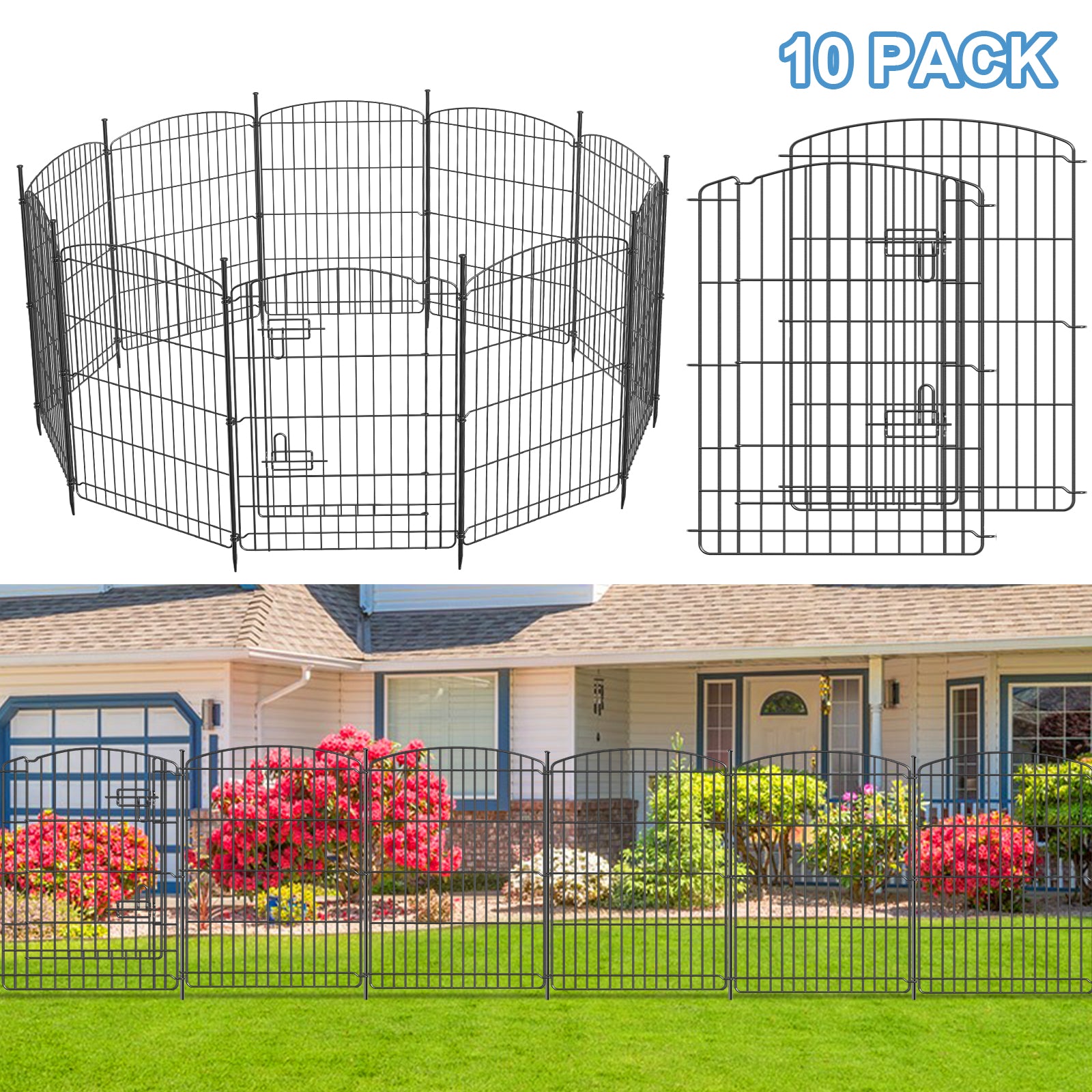 Mydeargo 10 Panels Metal Outdoor Decorative Garden Border Fence for Yard Lawn Patio, 30"(H) X 24"(L)