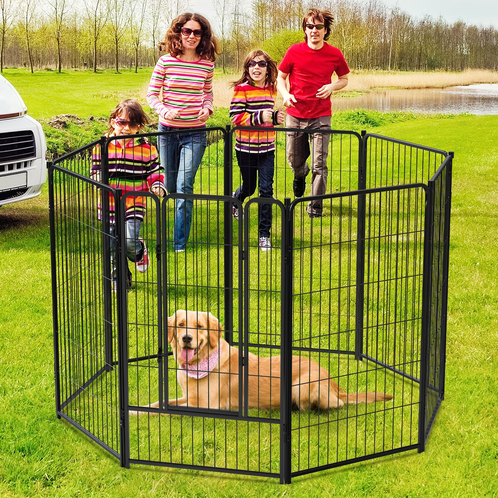 Mydeargo 45" Tall Metal Dog Pet Playpens for Outside Inside Exercise Run Relax, 8 Fence Panels