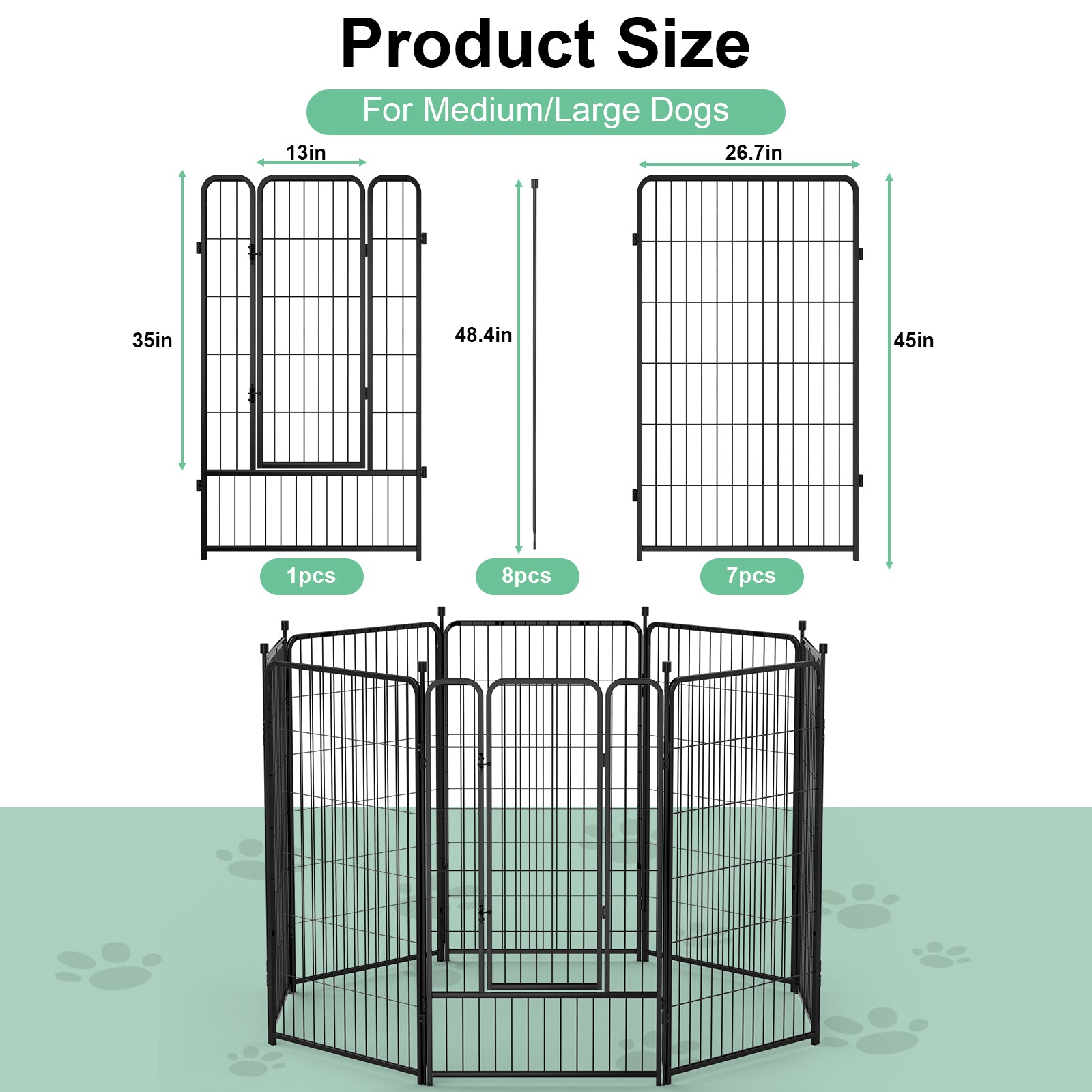 Mydeargo 45" Tall Metal Dog Pet Playpens for Outside Inside Exercise Run Relax, 8 Fence Panels