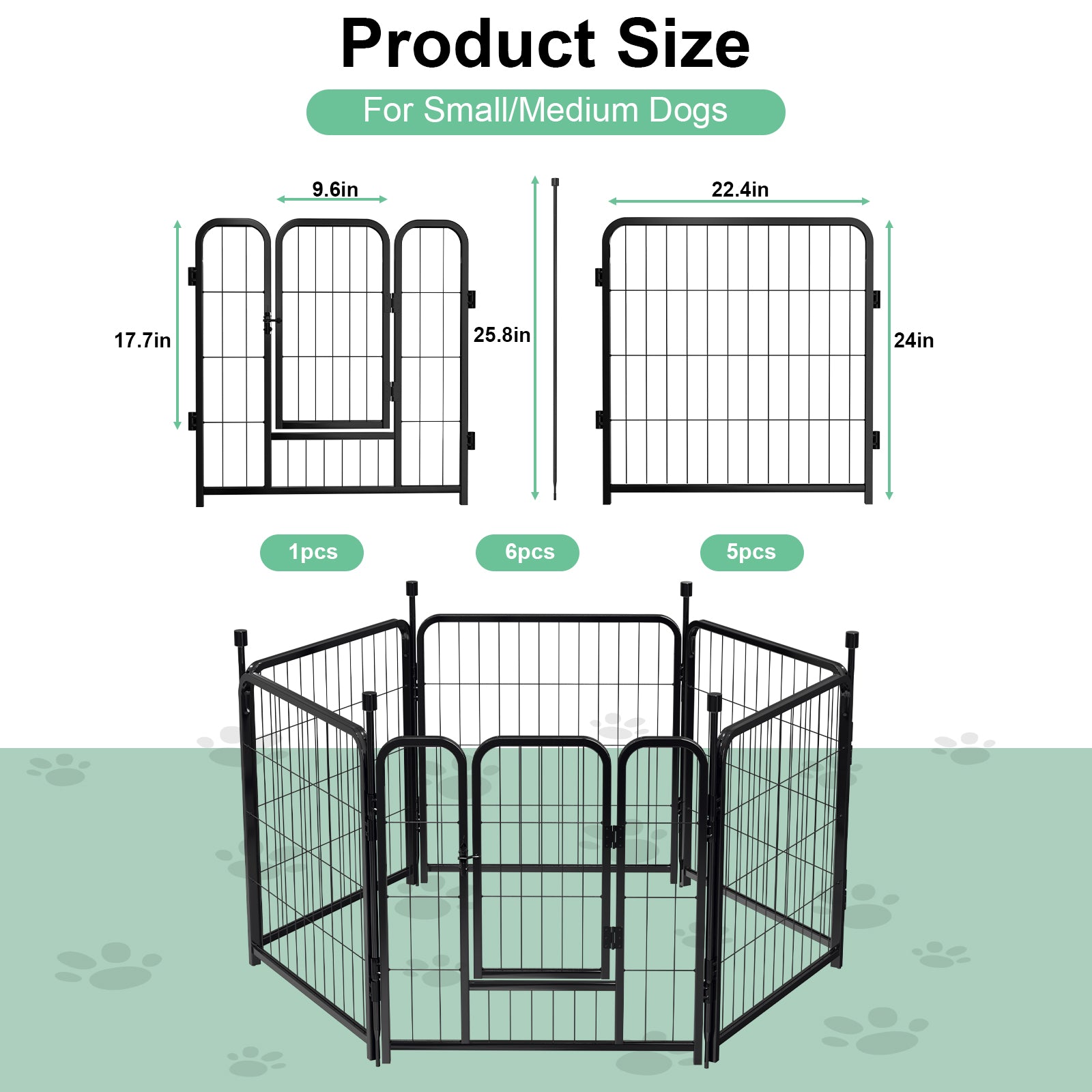 Mydeargo 24" Tall Metal Dog Pet Playpens for Outside Inside Exercise Run Relax, 6 Fence Panels