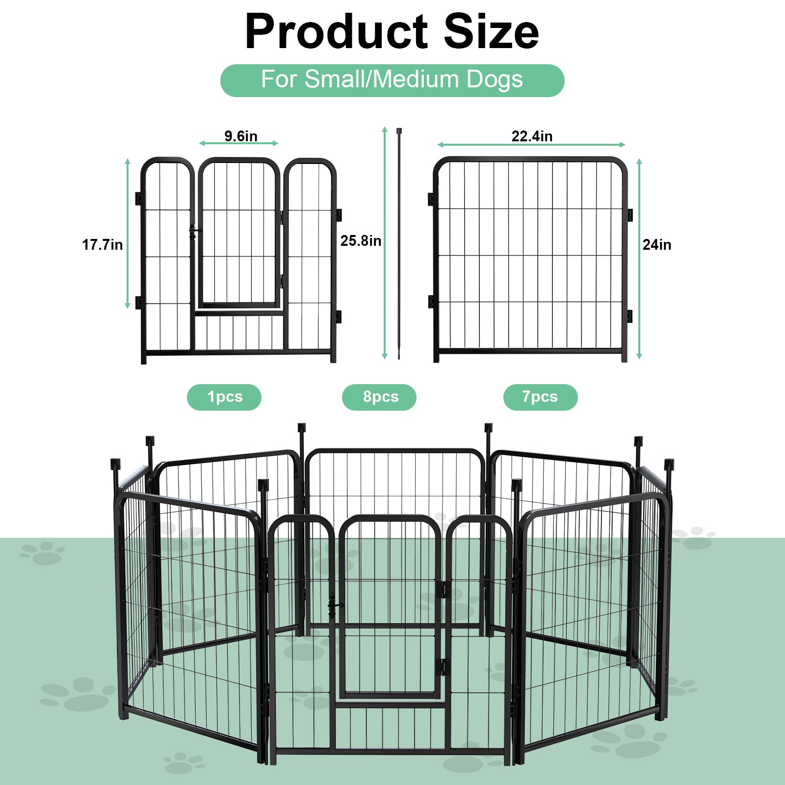 Mydeargo 24" Tall Metal Dog Pet Playpens for Outside Inside Exercise Run Relax, 8 Fence Panels