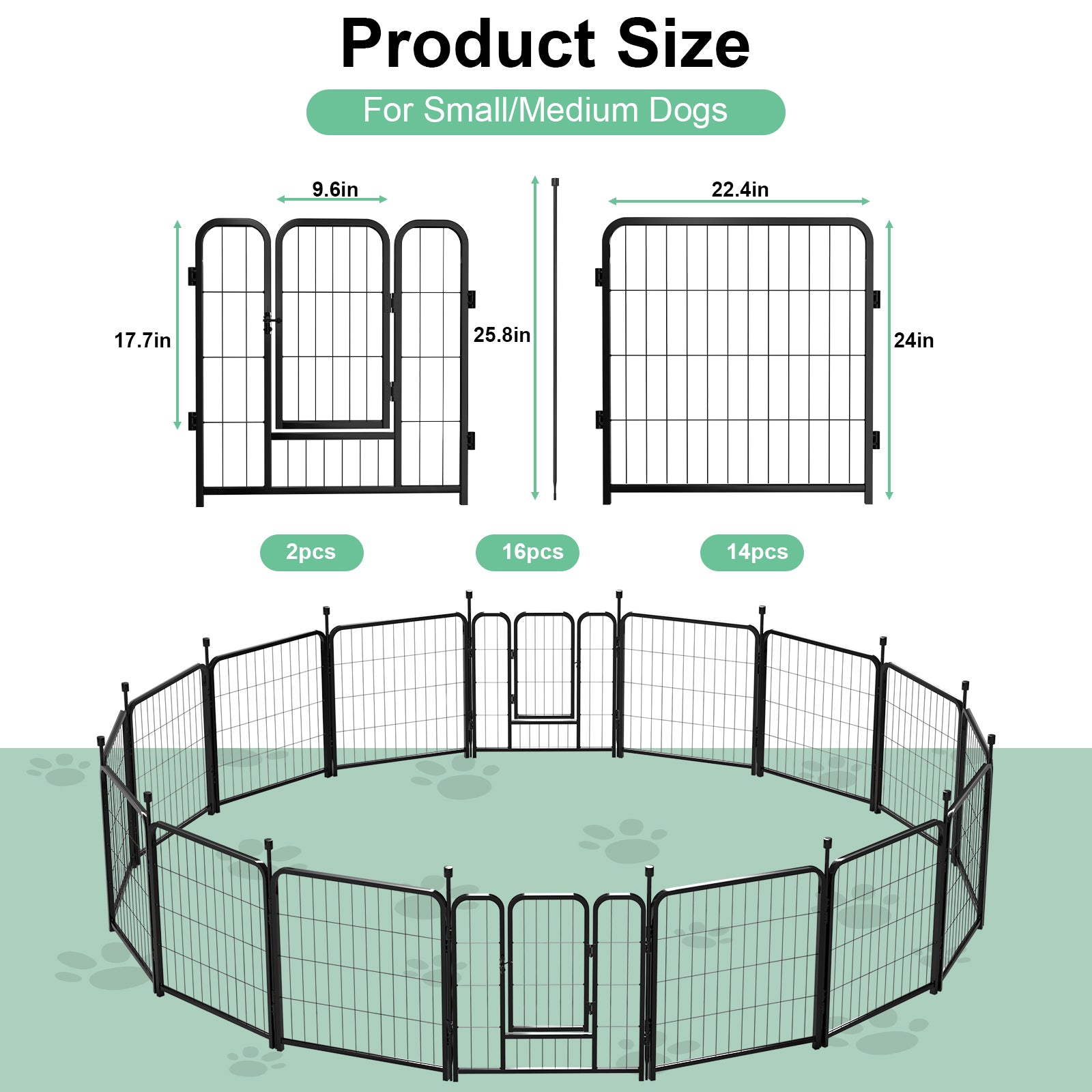 Mydeargo 24" Tall Metal Dog Pet Playpens for Outside Inside Exercise Run Relax, 16 Fence Panels