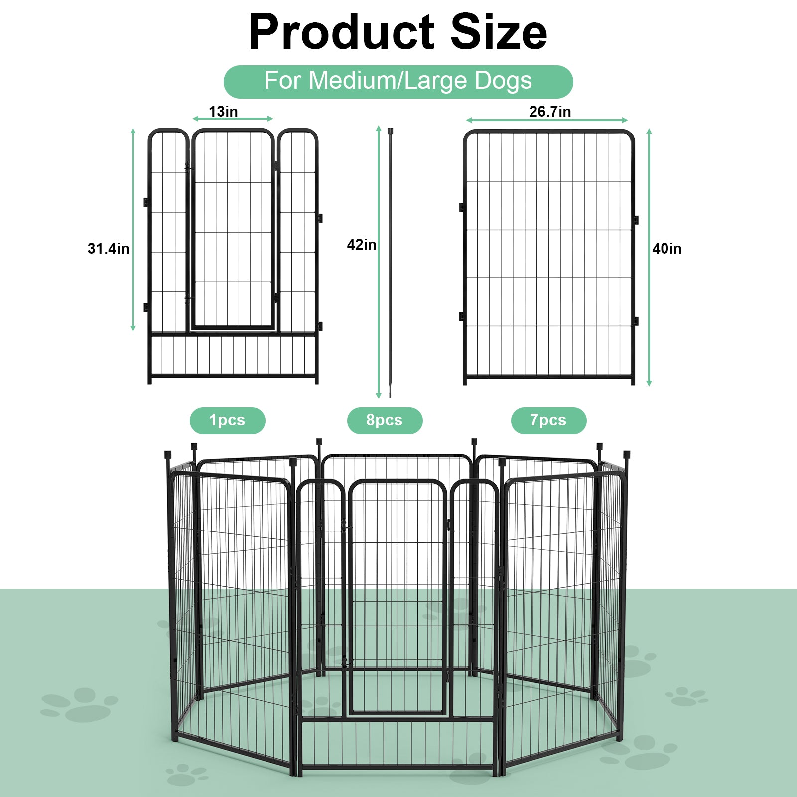 Mydeargo 40" Tall Metal Dog Pet Playpens for Outside Inside Exercise Run Relax, 8 Fence Panels