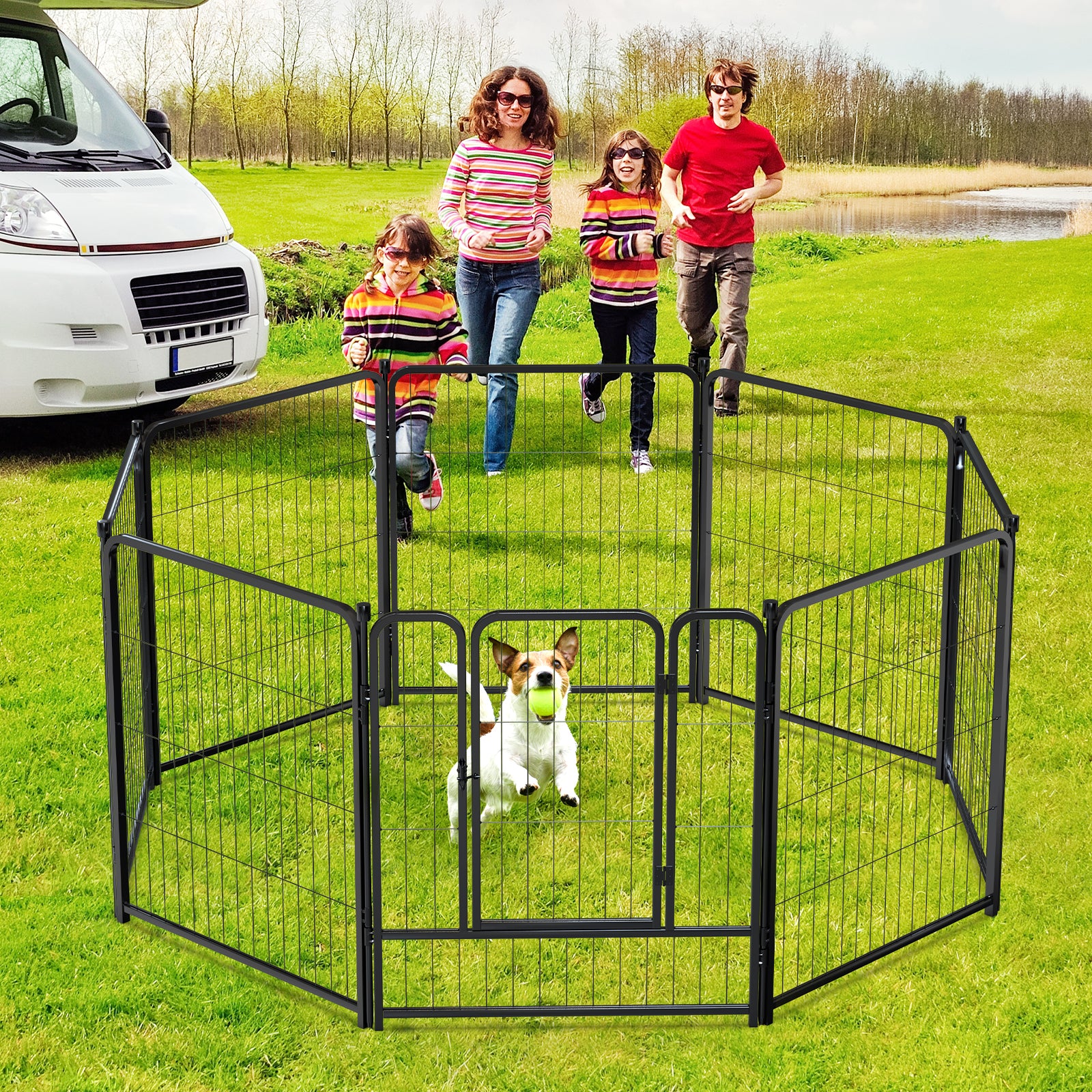 Mydeargo 32" Tall Metal Dog Pet Playpens for Outside Inside Exercise Run Relax, 8 Fence Panels