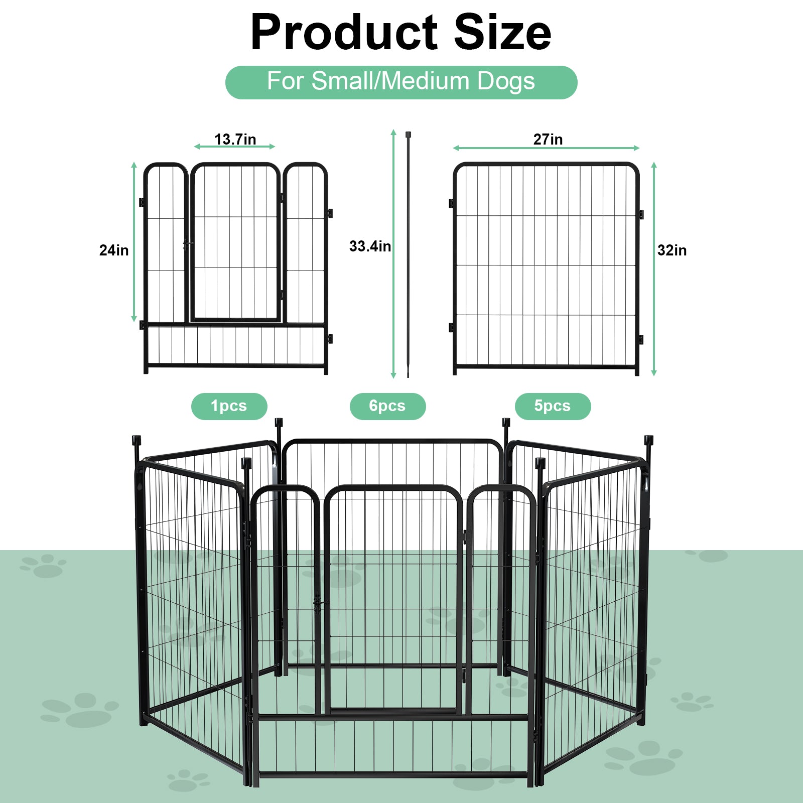 Mydeargo 32" Tall Metal Dog Pet Playpens for Outside Inside Exercise Run Relax, 6 Fence Panels