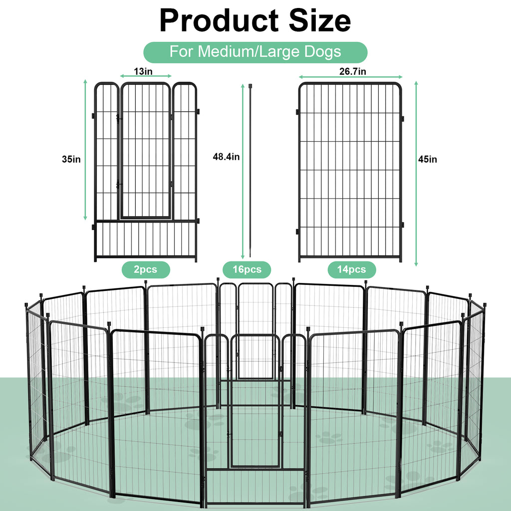 Mydeargo 45" Tall Metal Dog Pet Playpens for Outside Inside Exercise Run Relax, 16 Fence Panels