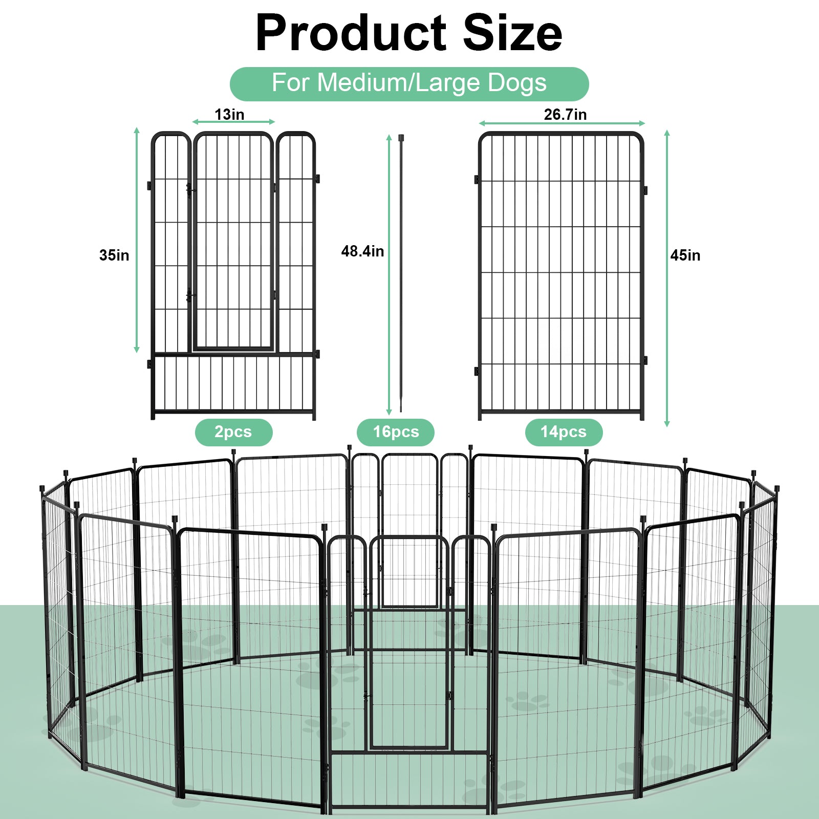 Mydeargo 45" Tall Metal Dog Pet Playpens for Outside Inside Exercise Run Relax, 16 Fence Panels
