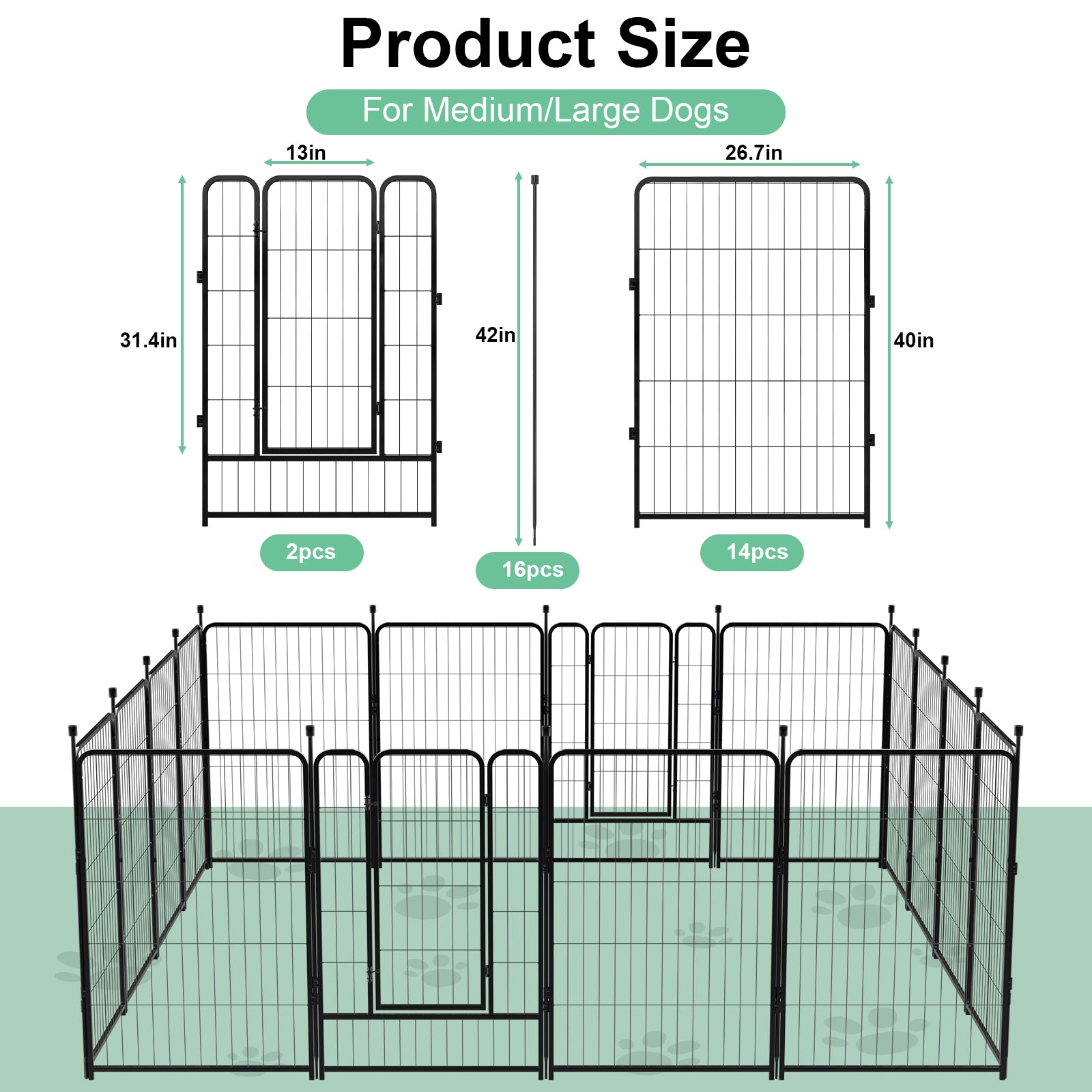 Mydeargo 40" Tall Metal Dog Pet Playpens for Outside Inside Exercise Run Relax, 16 Fence Panels
