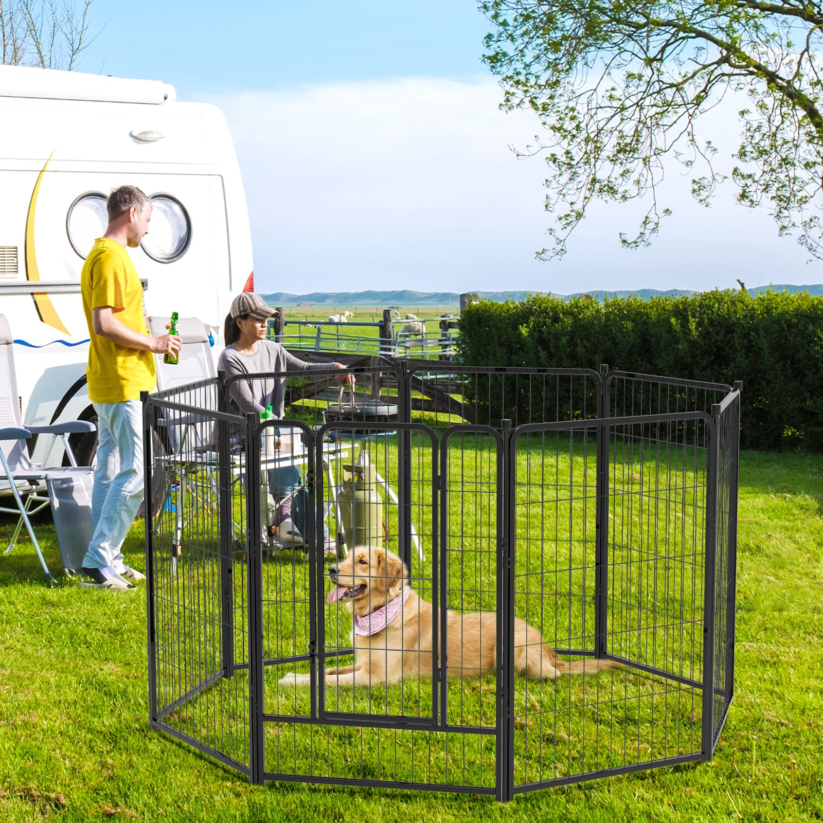 Mydeargo 32" Tall Metal Dog Pet Playpens for Outside Inside Exercise Run Relax, 8 Fence Panels