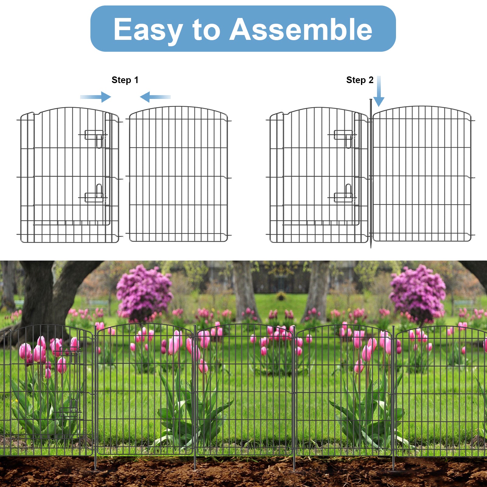 Mydeargo 10 Panels Metal Outdoor Decorative Garden Border Fence for Yard Lawn Patio, 30"(H) X 24"(L)