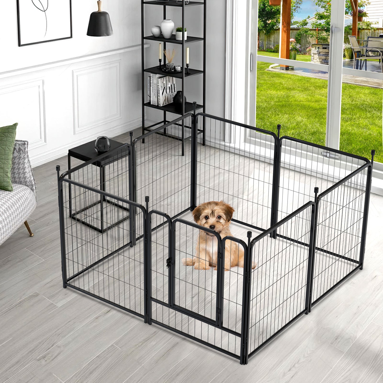 Mydeargo 32" Tall Metal Dog Pet Playpens for Outside Inside Exercise Run Relax, 8 Fence Panels