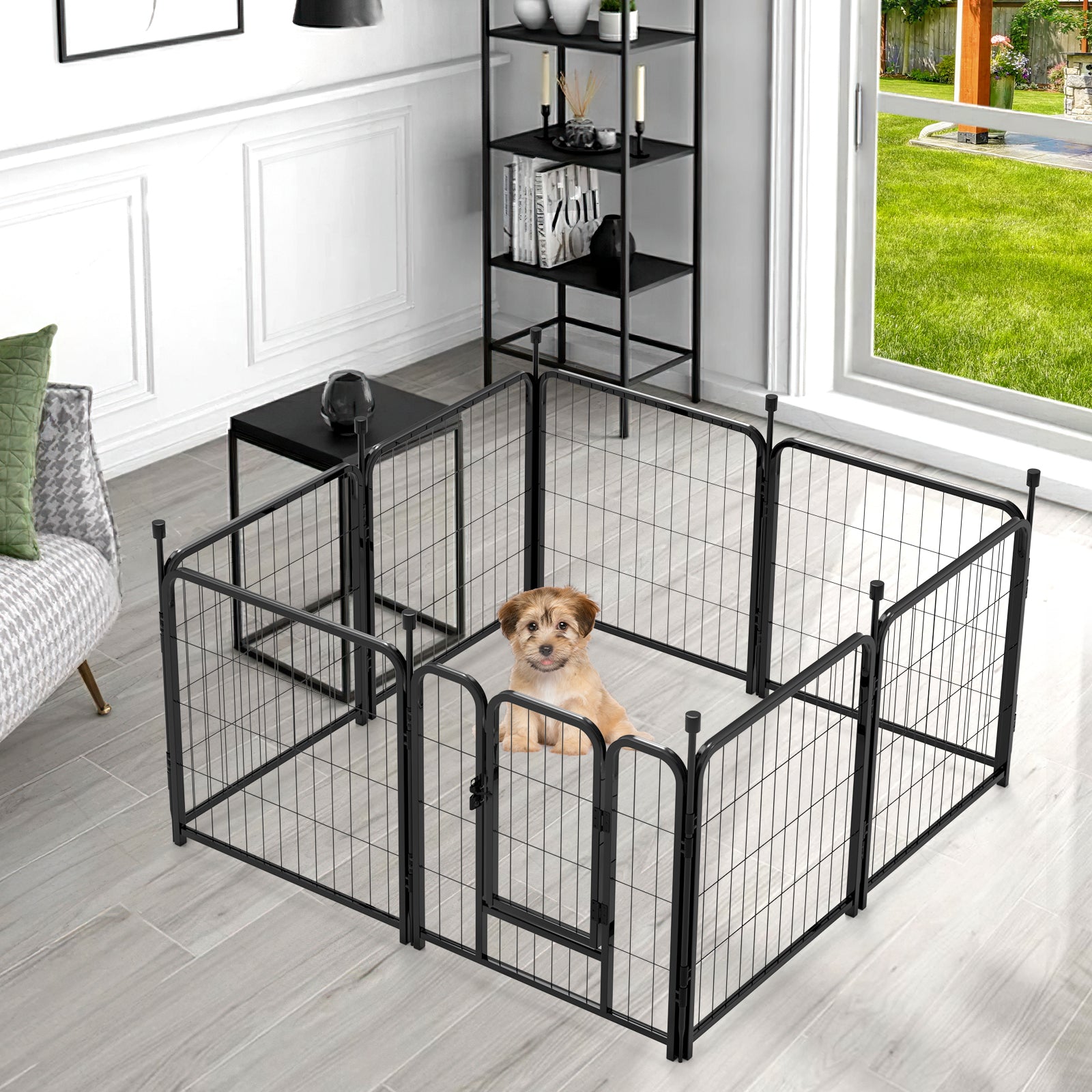 Mydeargo 24" Tall Metal Dog Pet Playpens for Outside Inside Exercise Run Relax, 8 Fence Panels