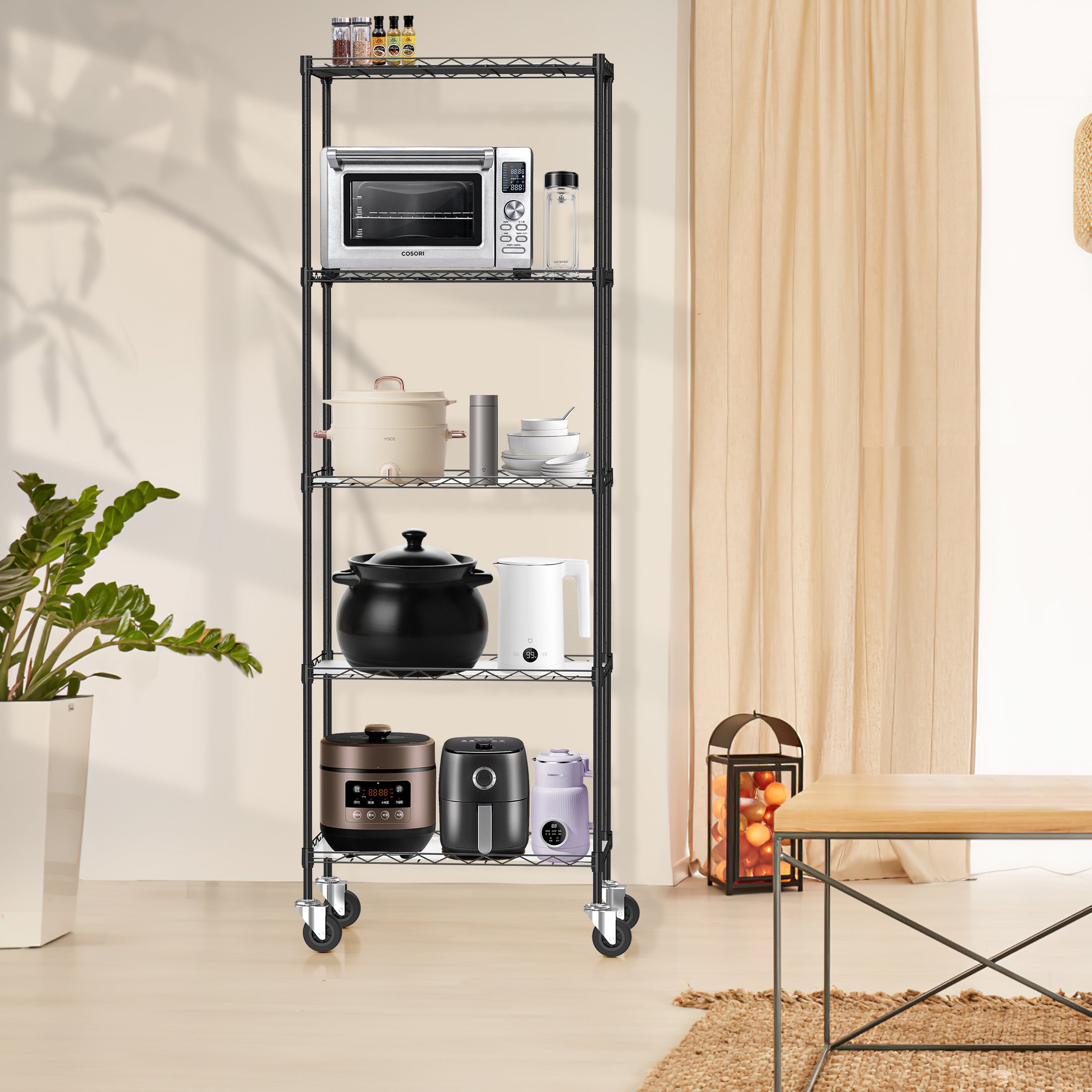 Mydeargo Height Adjustable Steel Shelving with Rolling Wheels for Home Kitchen Bathroom Laundry Storage