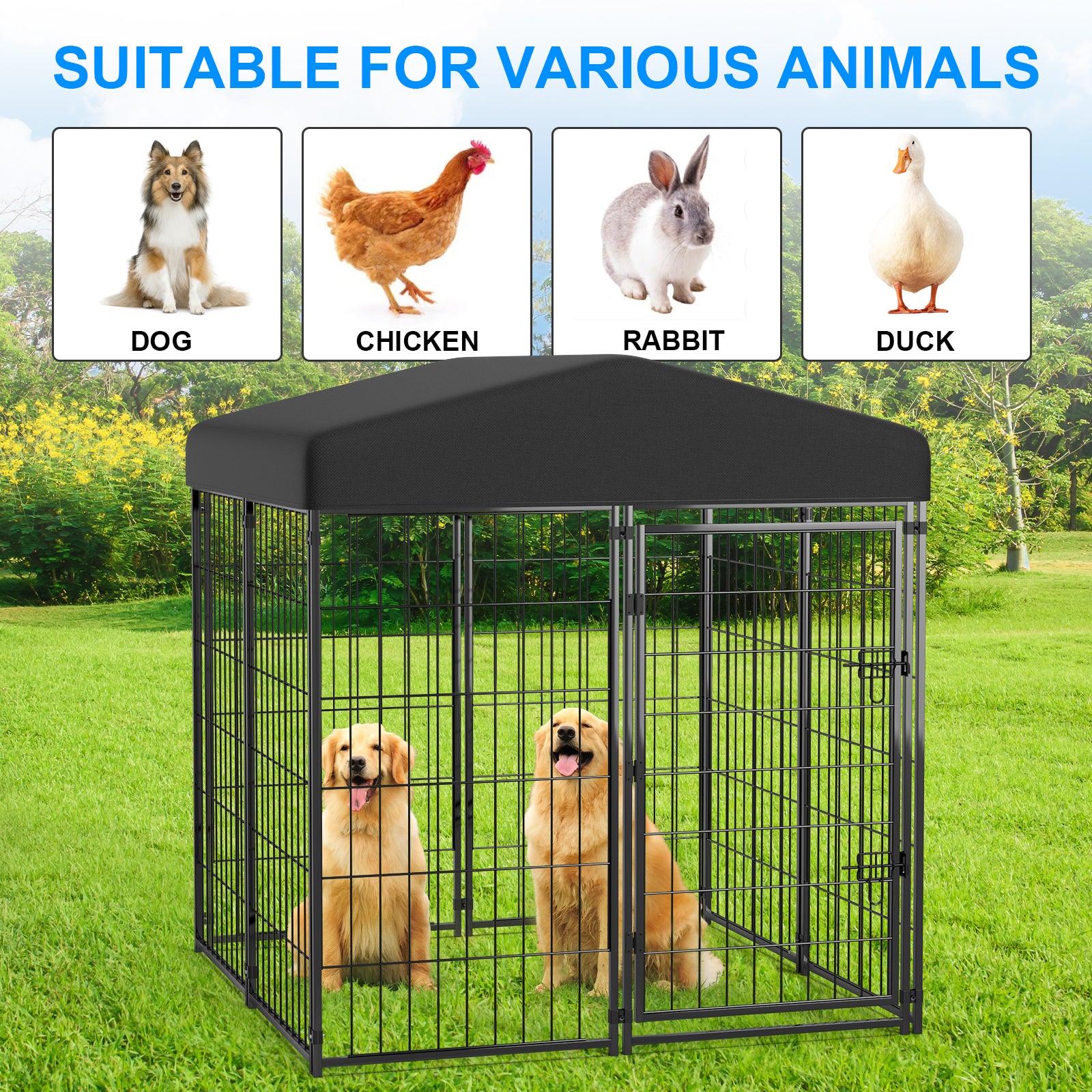 Mydeargo Universal Heavy Duty Medium Metal Pet Kennels & Crates with Sun/Rain Proof for Dog Cat Duck Chicken Outdoor Indoor Excerise