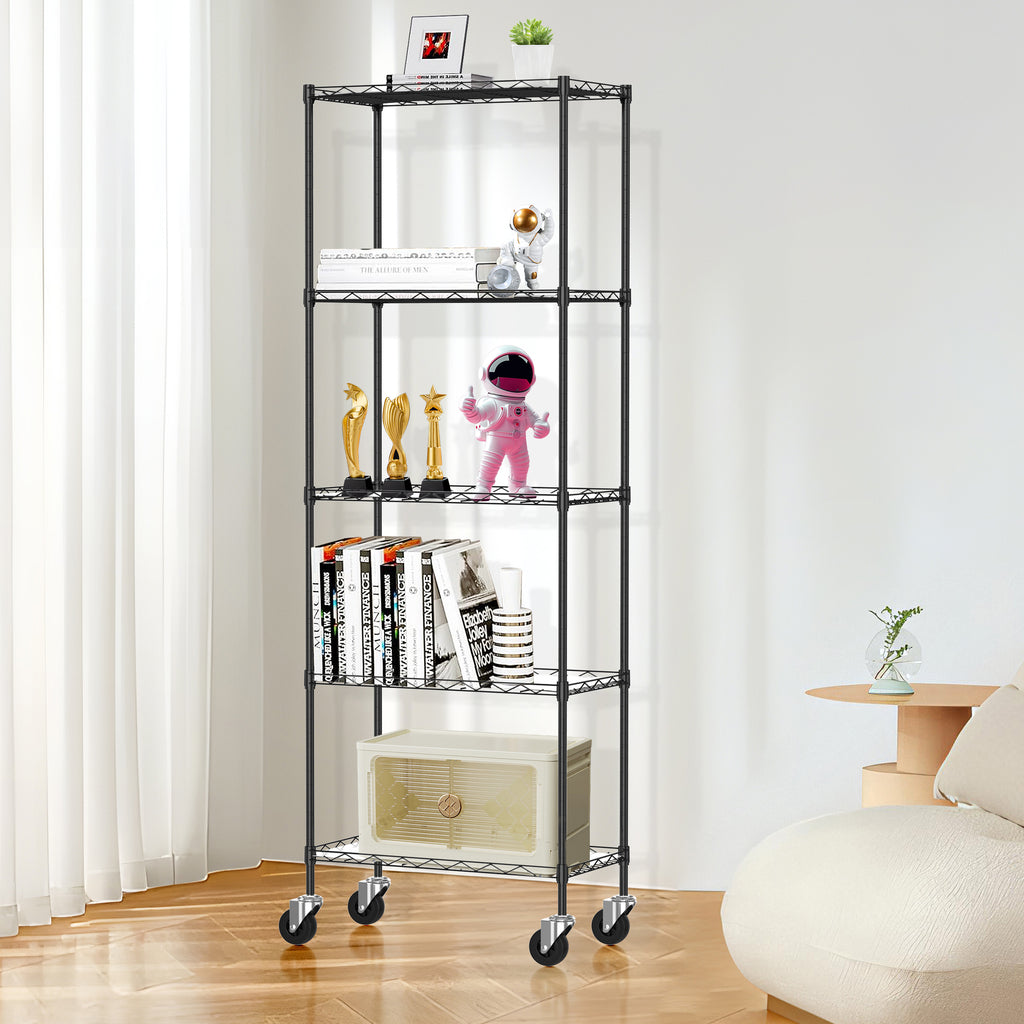 Mydeargo Height Adjustable Steel Shelving with Rolling Wheels for Home Kitchen Bathroom Laundry Storage