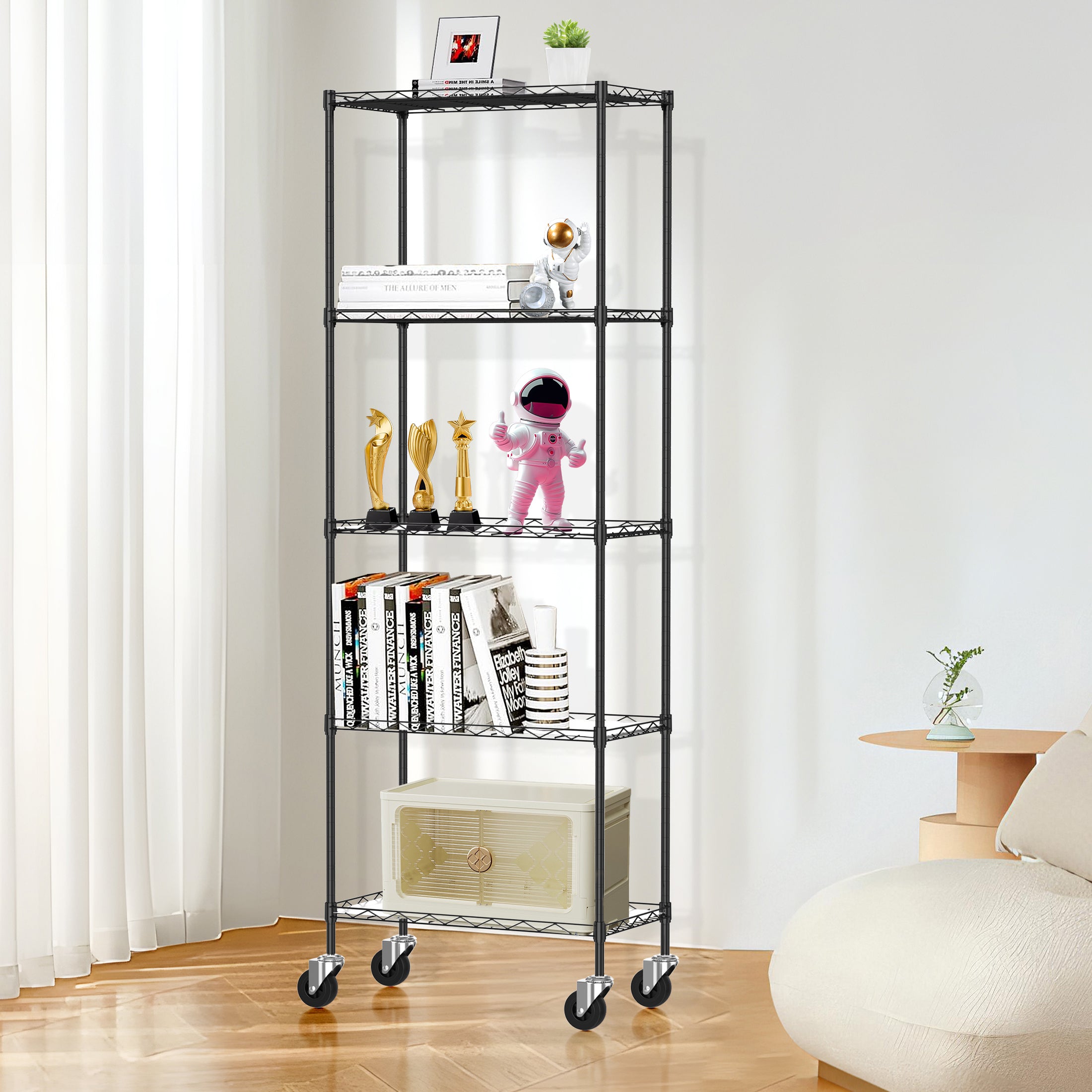 Mydeargo Height Adjustable Steel Shelving with Rolling Wheels for Home Kitchen Bathroom Laundry Storage