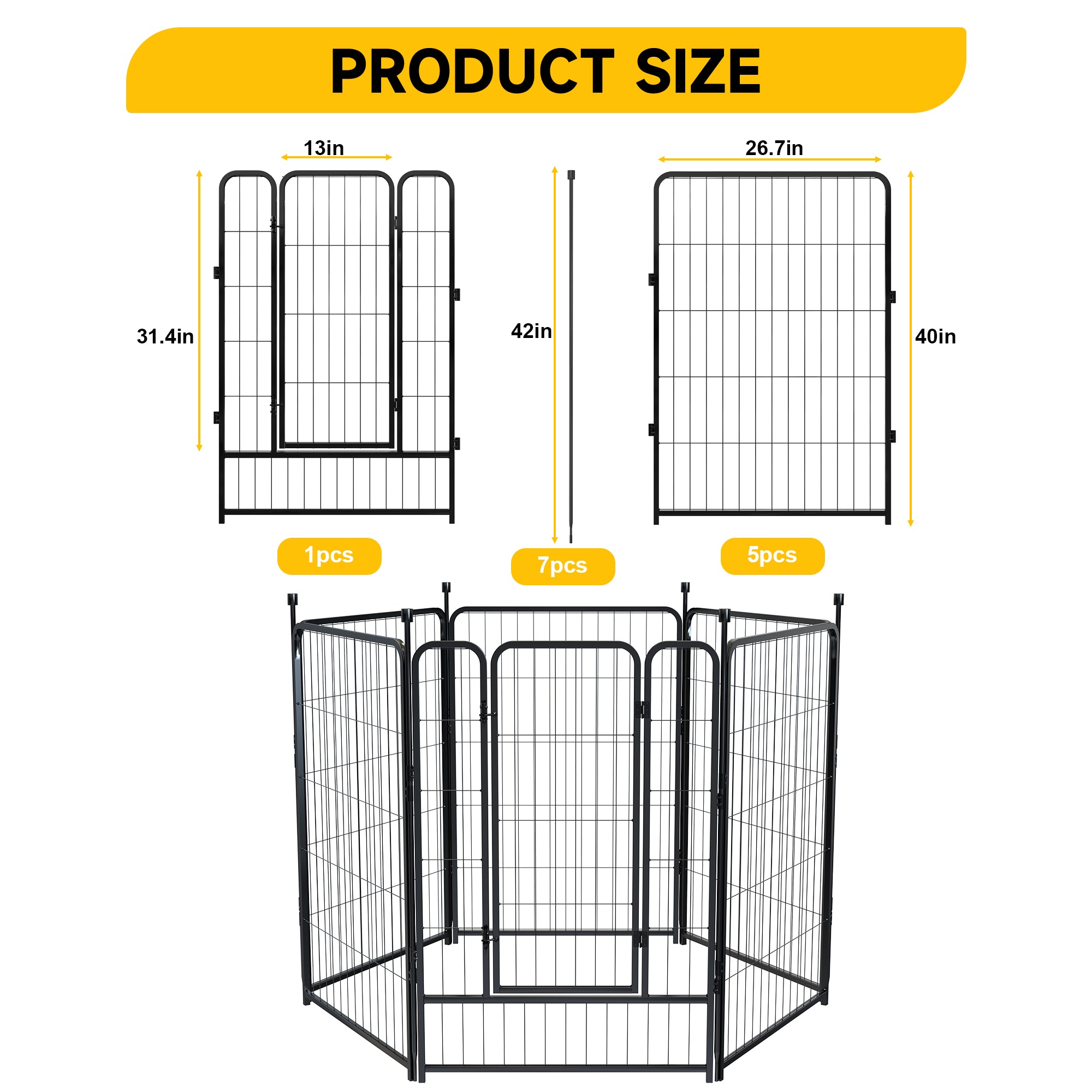 Mydeargo 40" Tall Metal Dog Pet Playpens for Outside Inside Exercise Run Relax, 6 Fence Panels