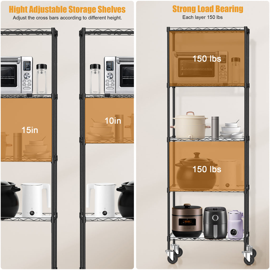 Mydeargo Height Adjustable Steel Shelving with Rolling Wheels for Home Kitchen Bathroom Laundry Storage