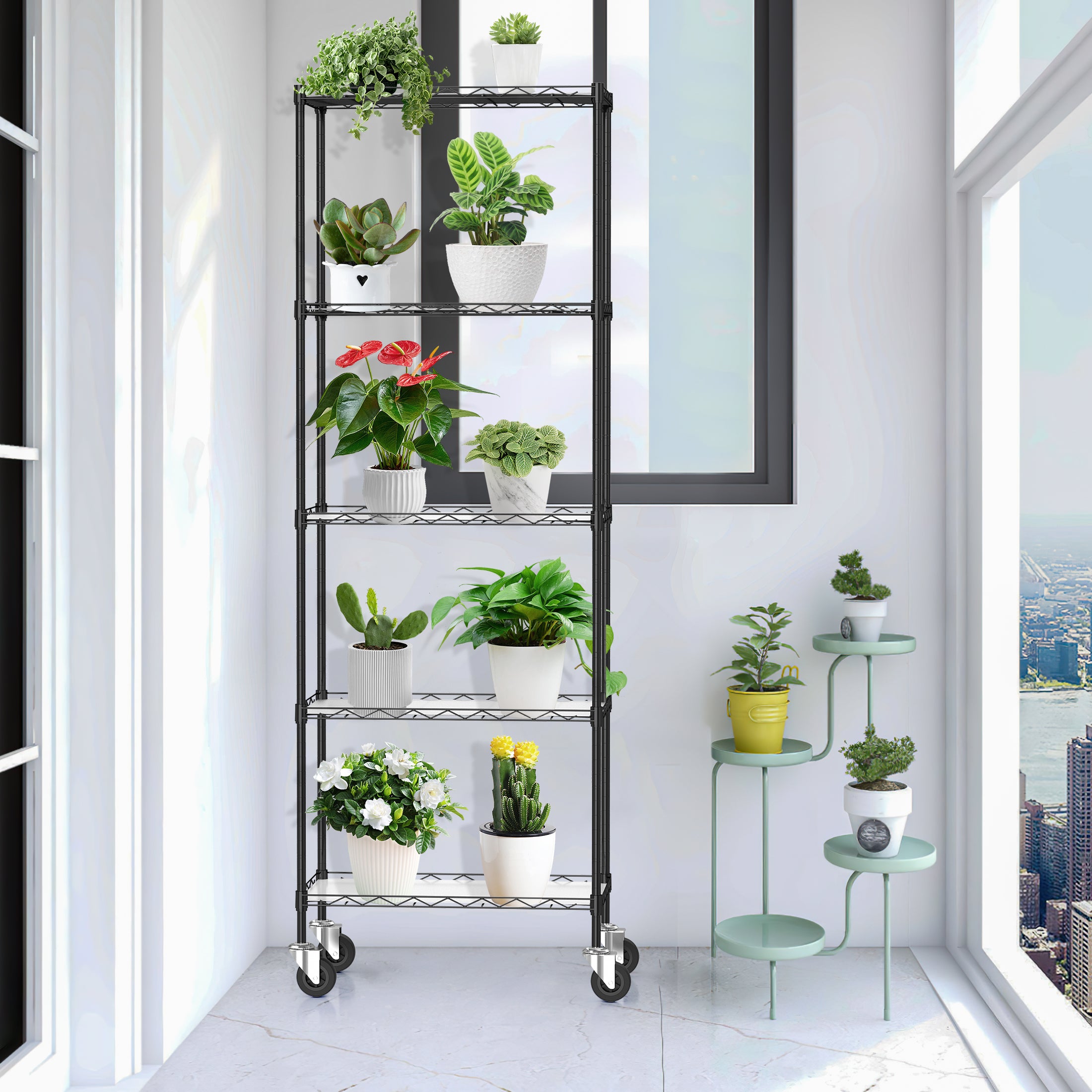 Mydeargo Height Adjustable Steel Shelving with Rolling Wheels for Home Kitchen Bathroom Laundry Storage