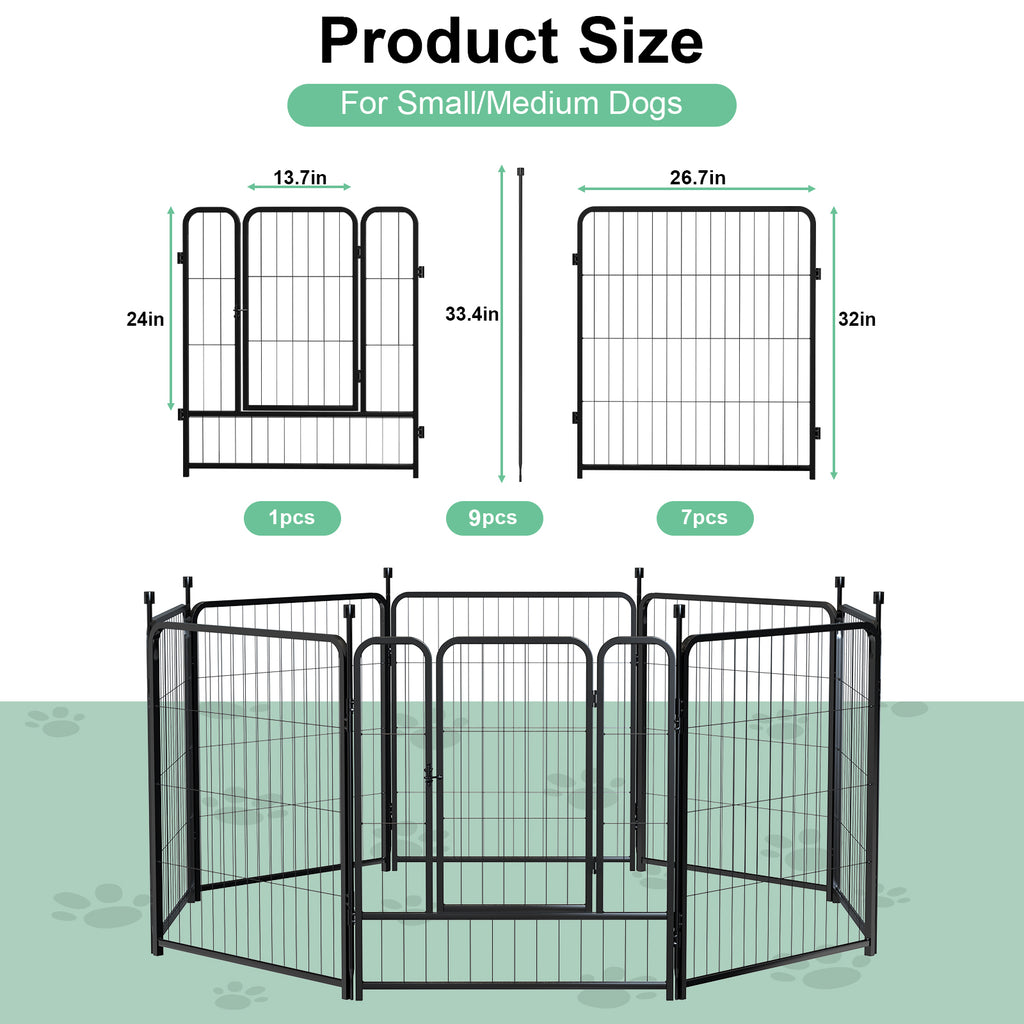 Mydeargo 32" Tall Metal Dog Pet Playpens for Outside Inside Exercise Run Relax, 8 Fence Panels