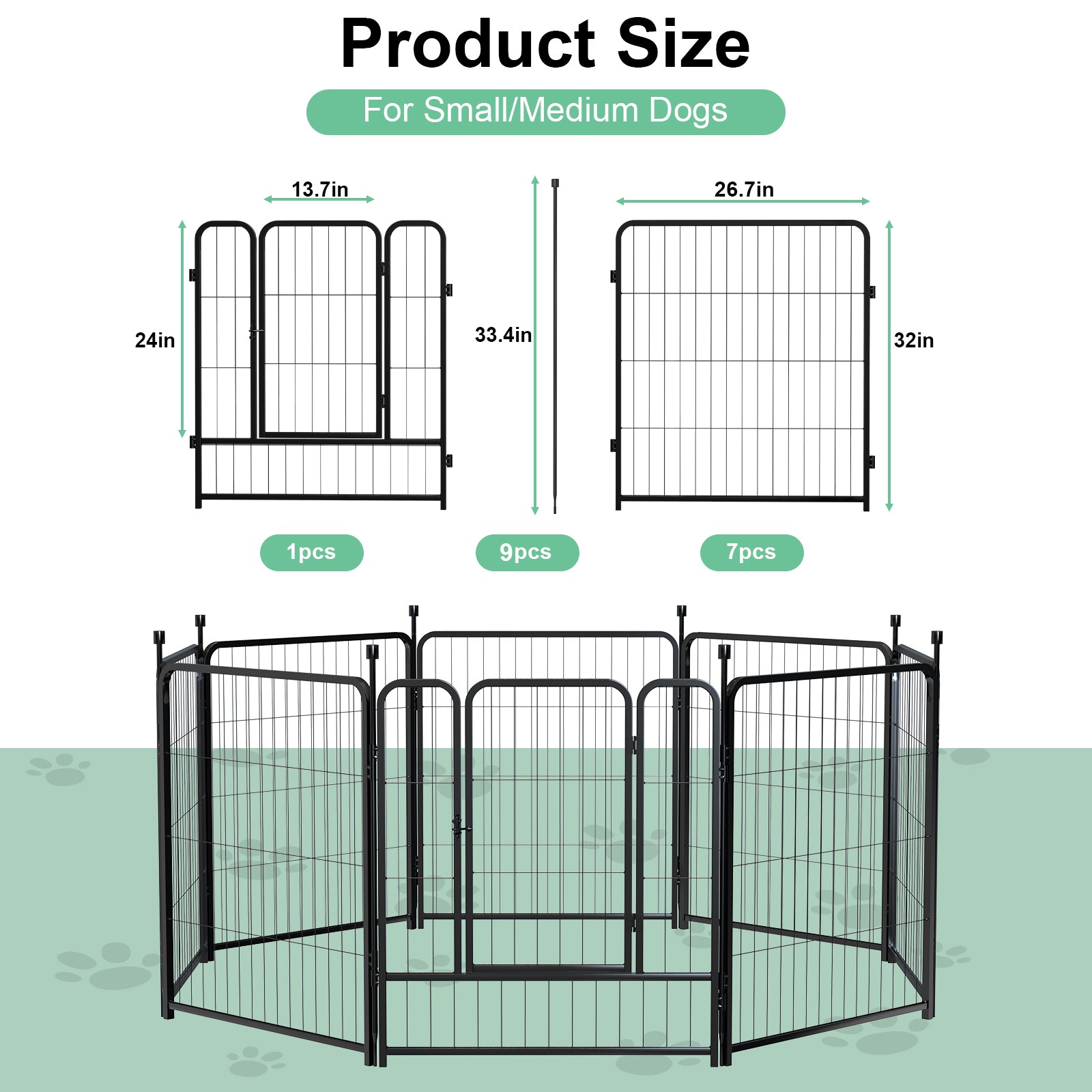 Mydeargo 32" Tall Metal Dog Pet Playpens for Outside Inside Exercise Run Relax, 8 Fence Panels